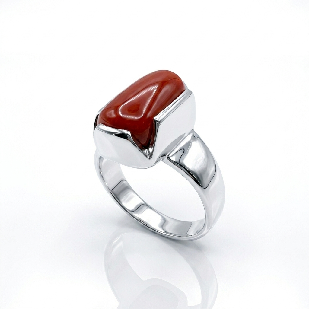 Coral Men Ring - Modern Rectangular