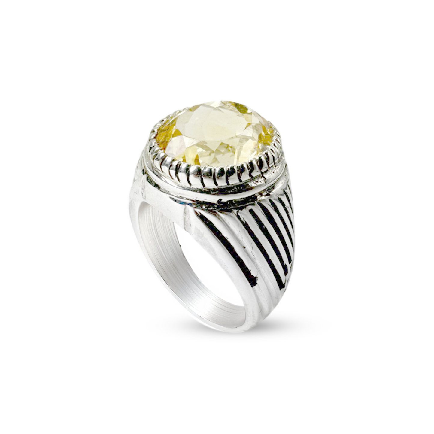 Citrine Men Ring - Opposite Wave Design