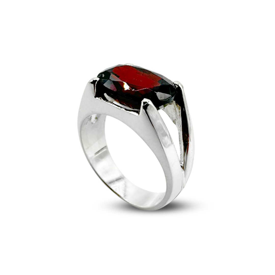 Garnet Men Ring - V Band Design