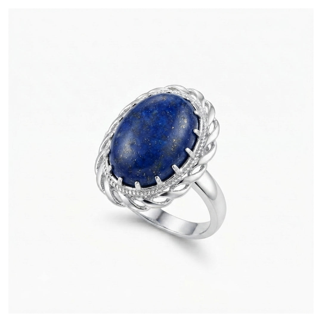 Lapis Women Ring - Vintage-Style Halo