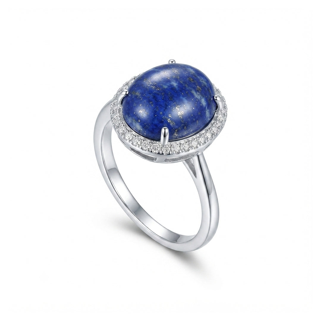 Lapis Women Ring - Oval Halo