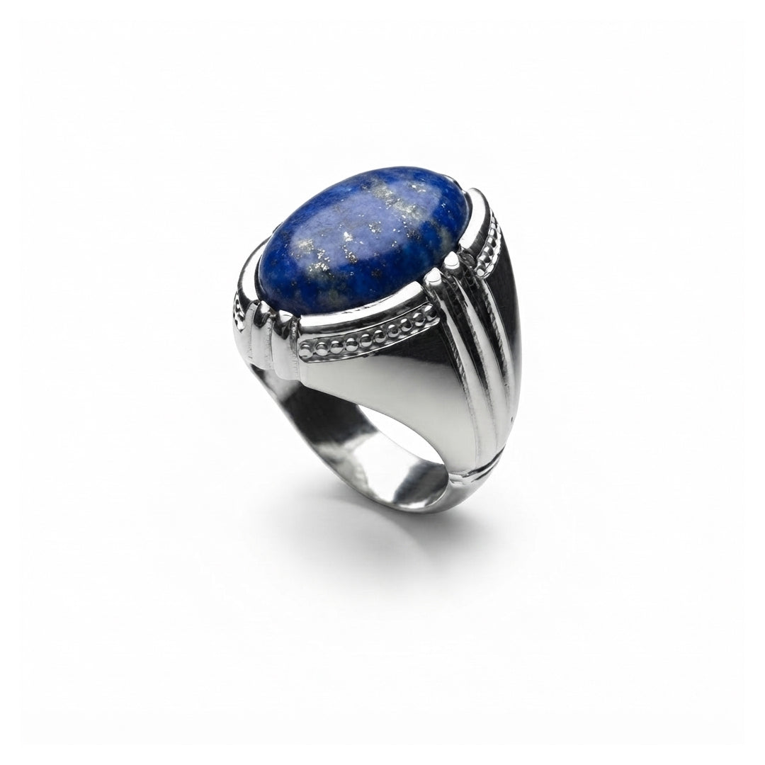 Lapis Men Ring - Four-Prong Beaded