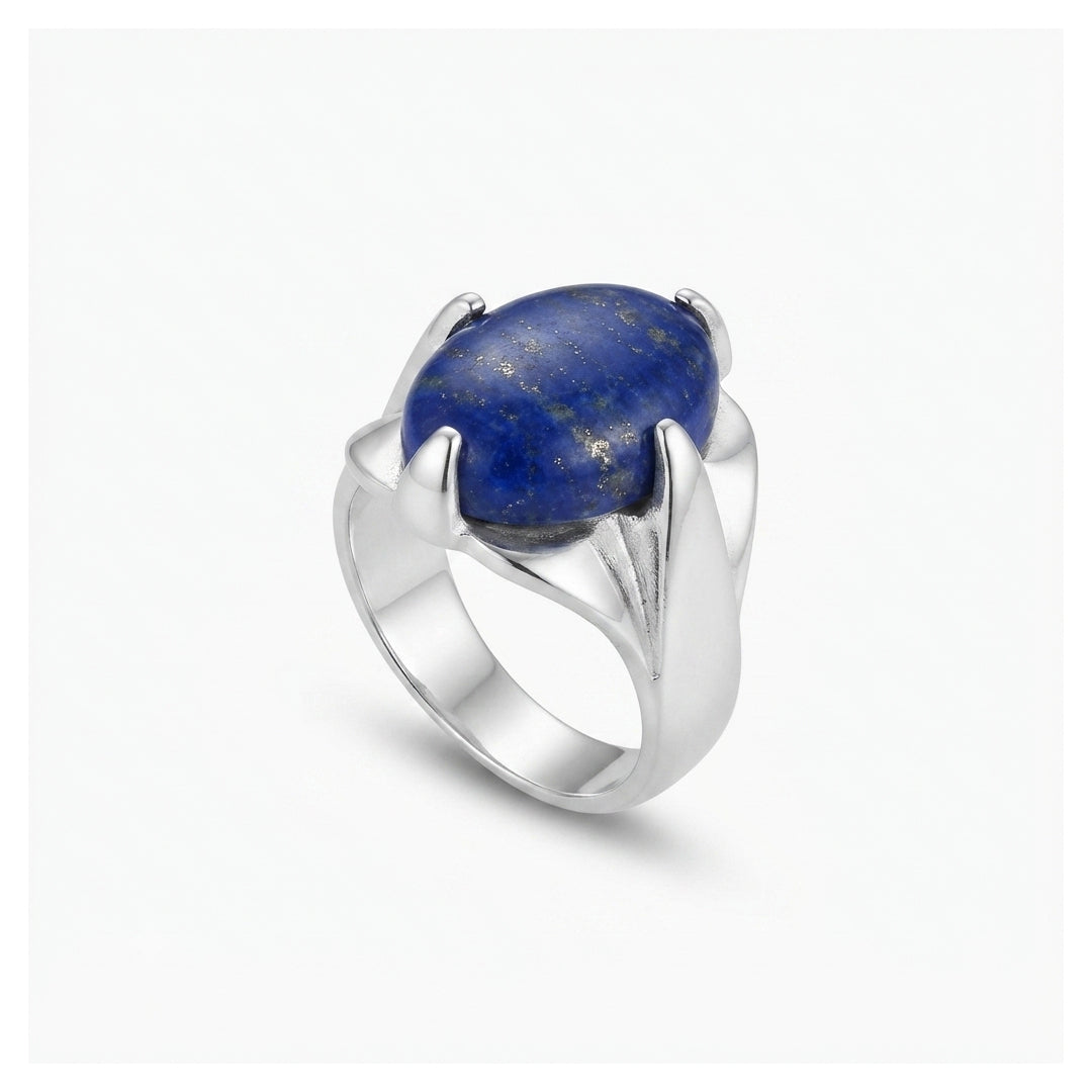 Lapis Men Ring - Prong-Set Oval Cabochon