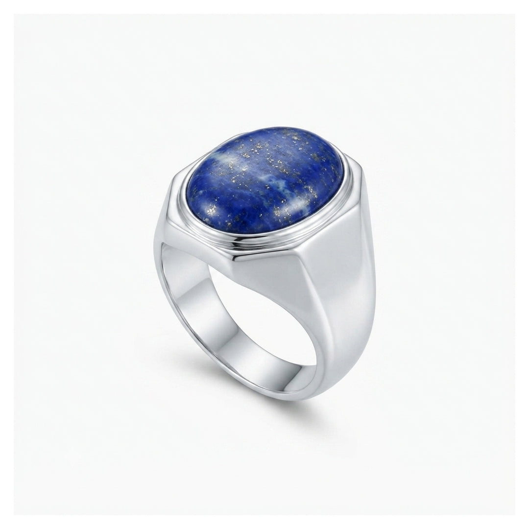 Lapis Men Ring - Bezel-Set Oval Cabochon