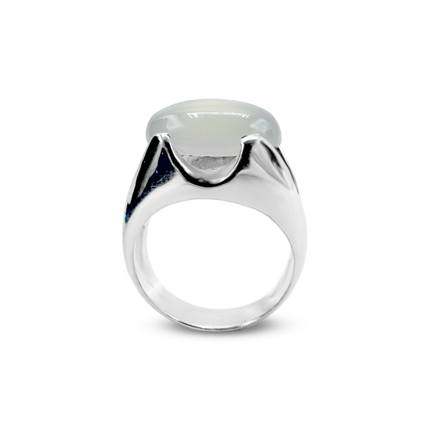 Moon Stone Men Ring - Deep Band Design