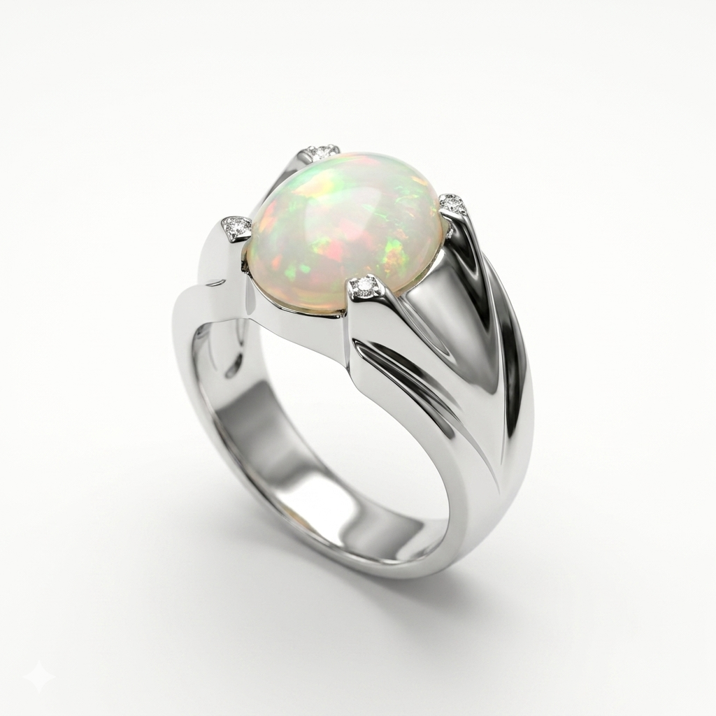 Opal Men Ring - Modern Tapered