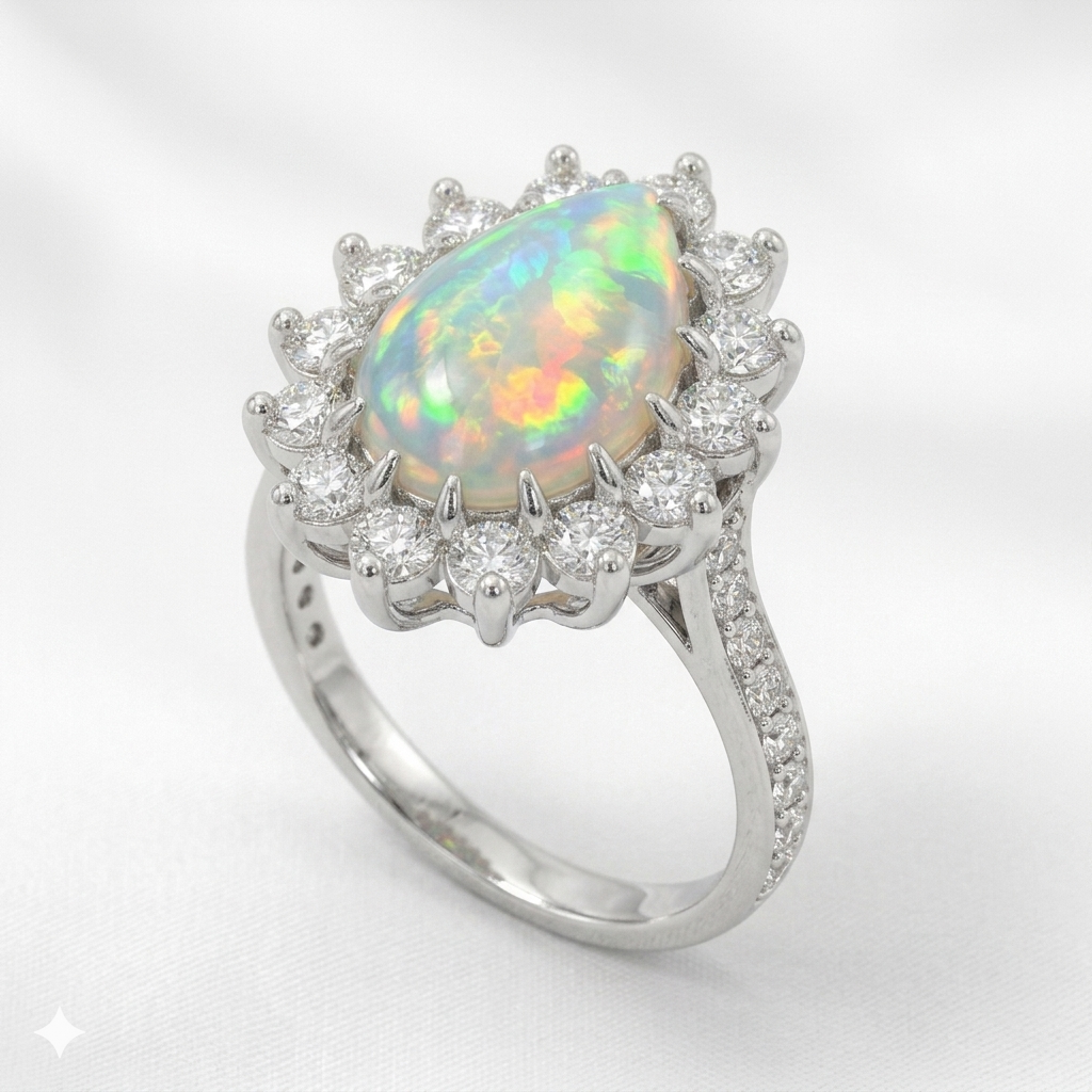 Opal Women Ring - Cluster Halo