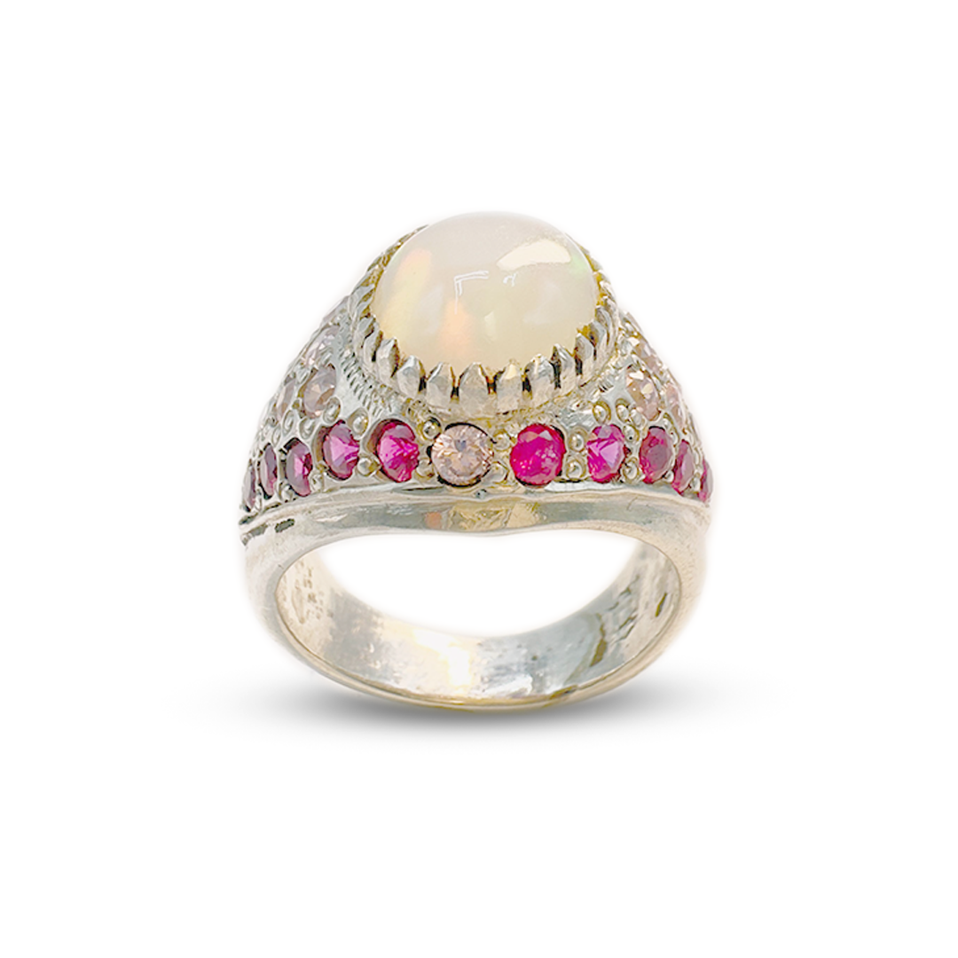 Opal Men Ring – Zircon Inlay Band