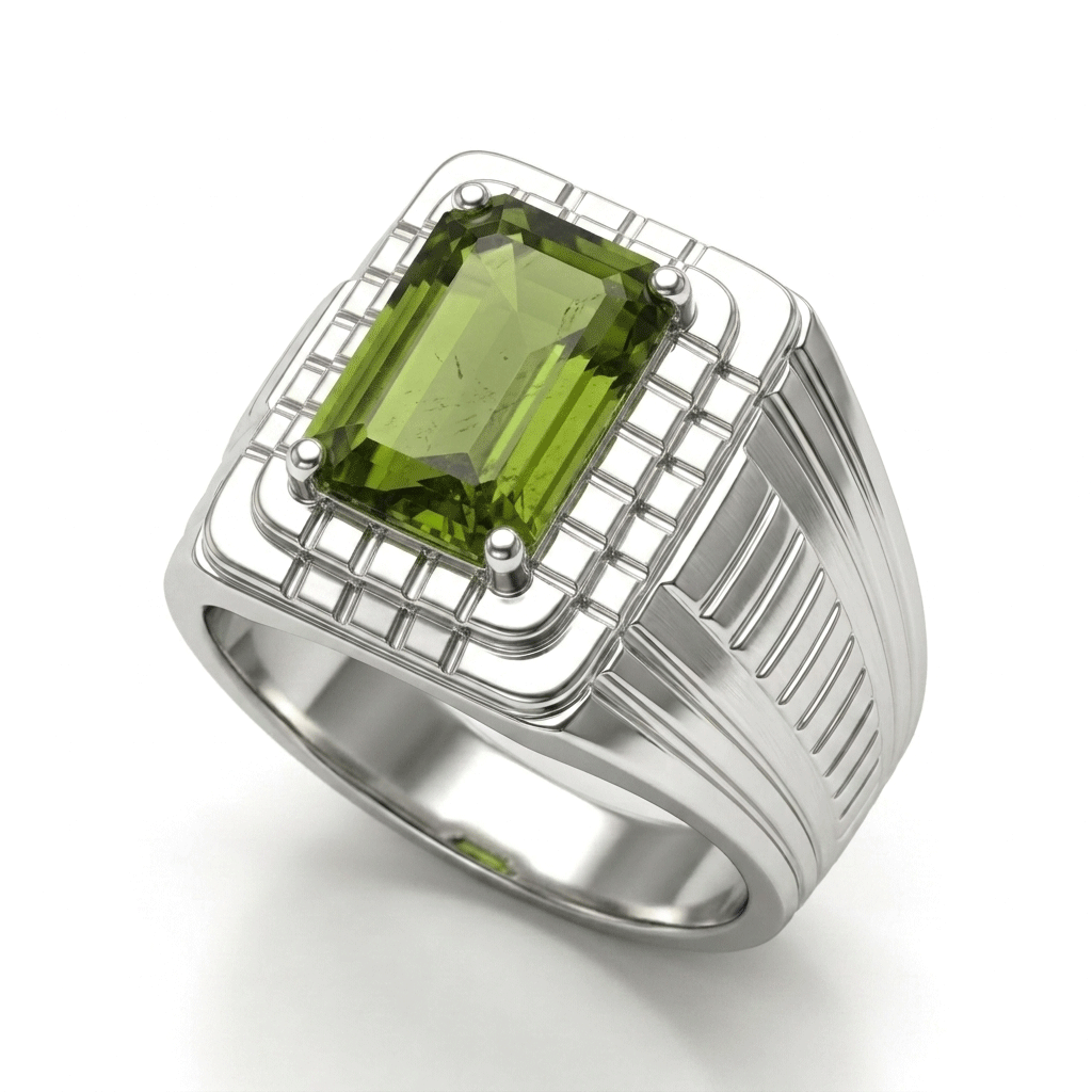 Peridot Men Ring - Grooved
