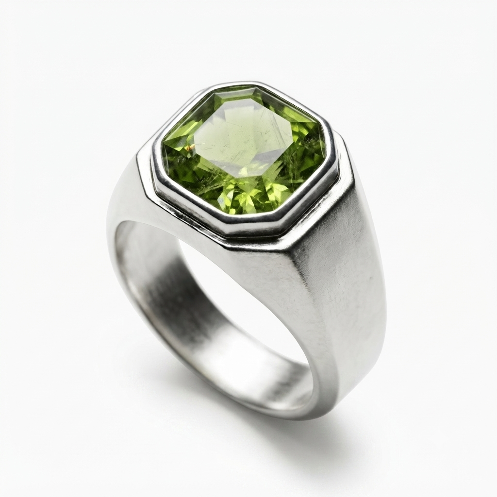 Peridot Men Ring - Smooth Tapered