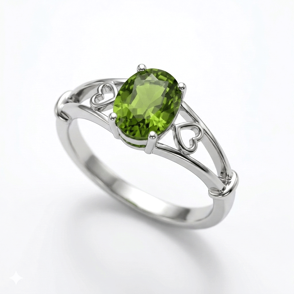 Peridot Women Ring - Heart Split Shank