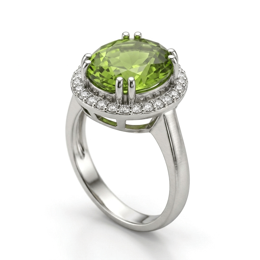 Peridot Women Ring - Double-Prong Halo