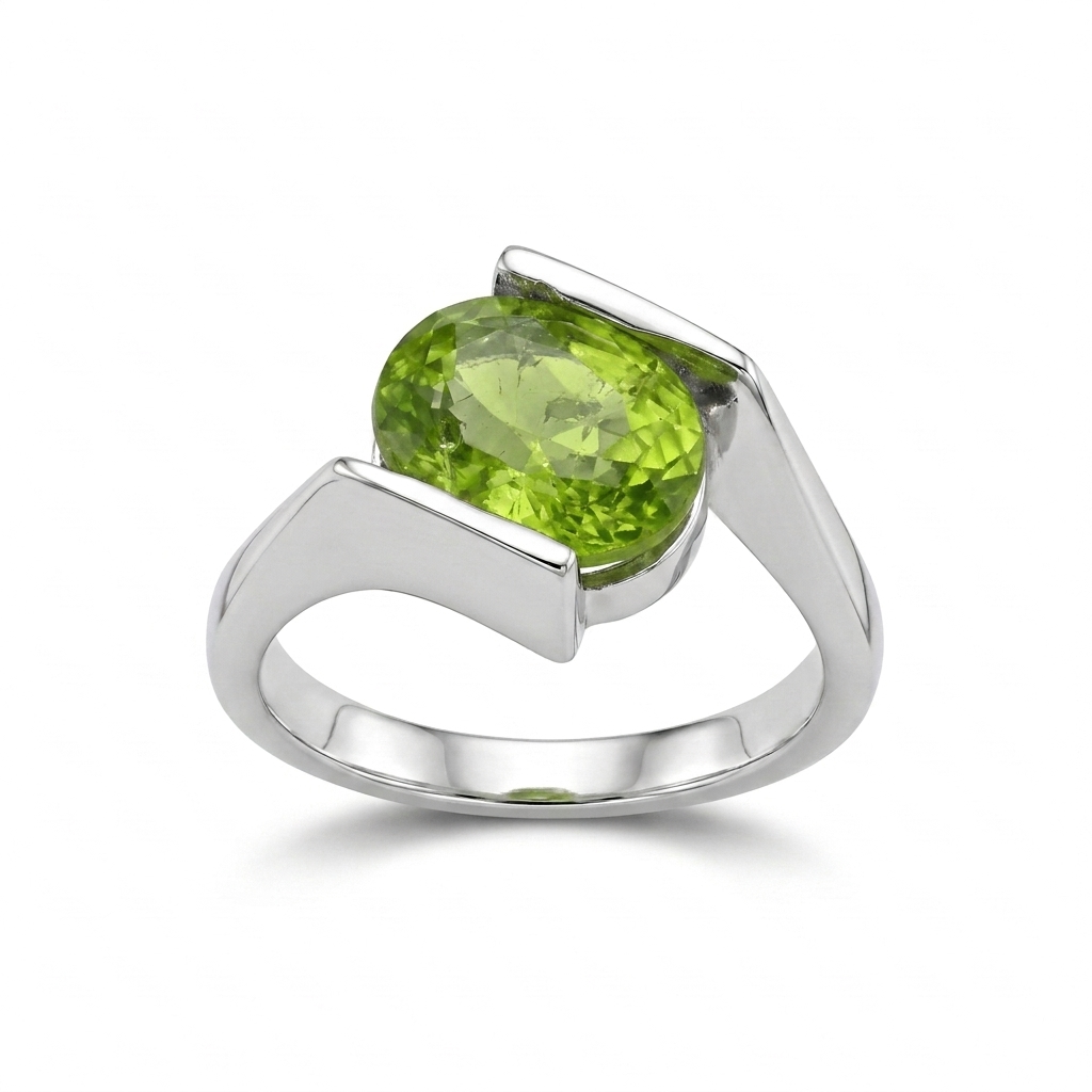 Peridot Women Ring - Sleek Asymmetric Oval