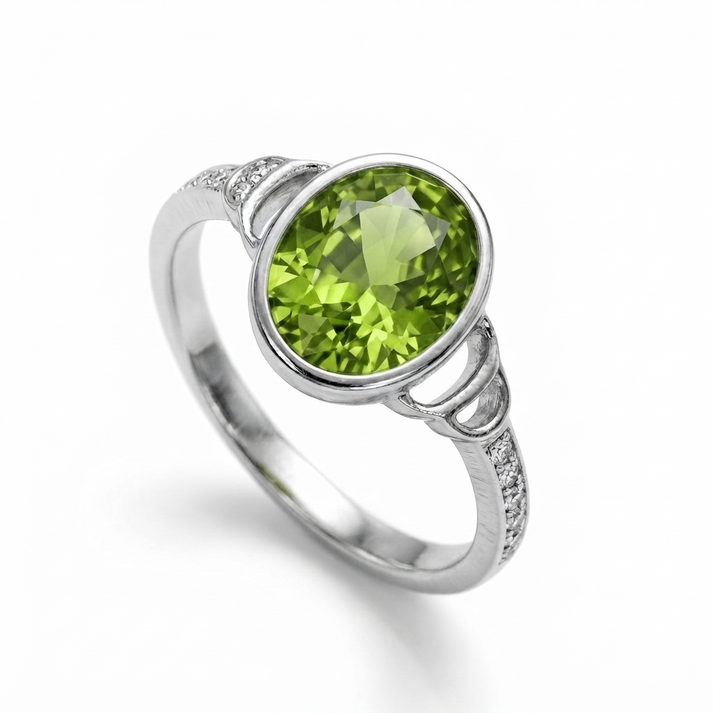 Peridot Women Ring - Ornate Bezel Loop