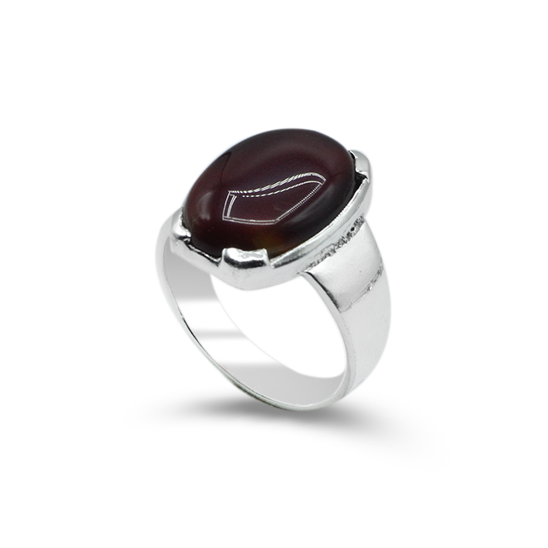 Red Agate Men Rings – Oval Plain Ring