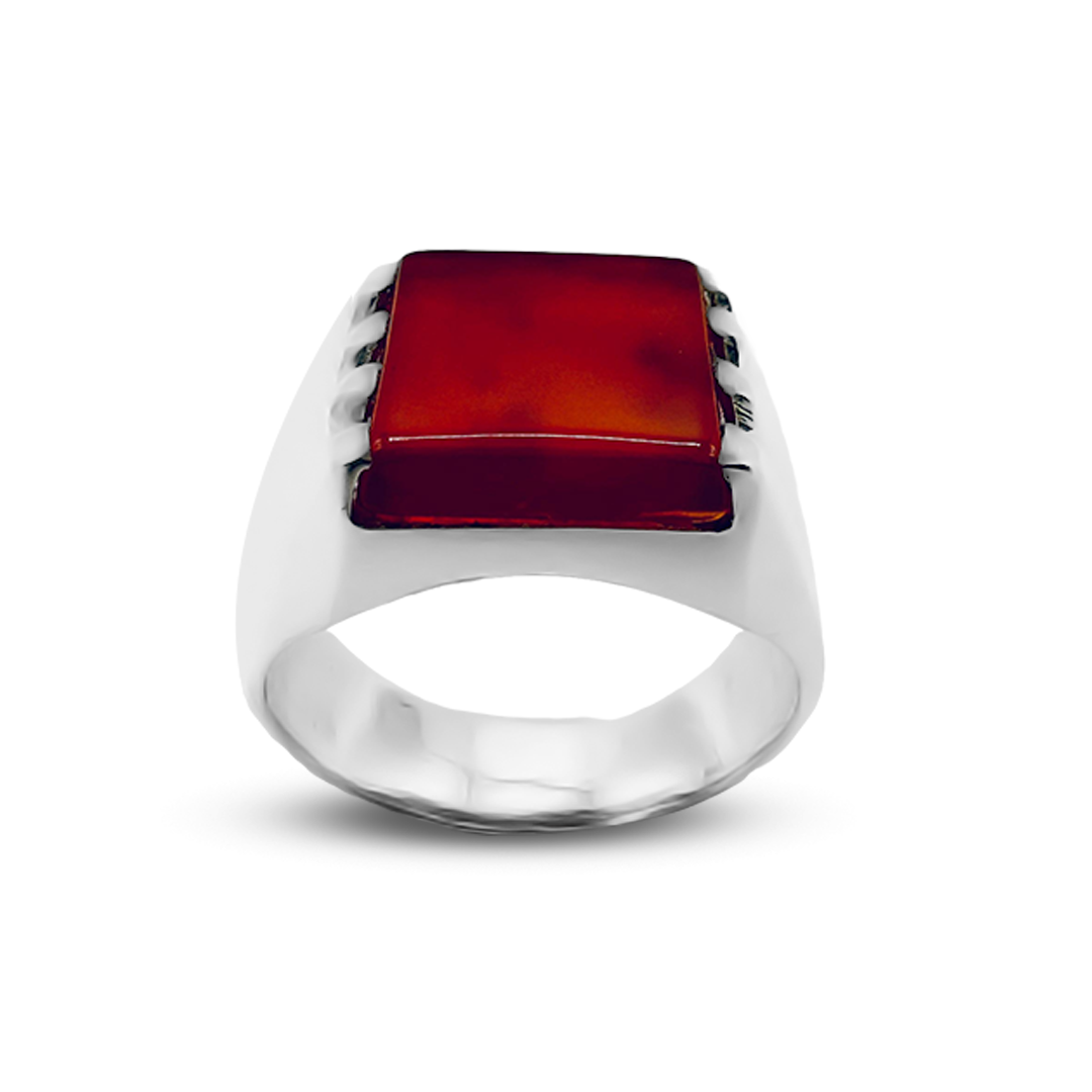 Red Agate Men Ring – Square Waterfall