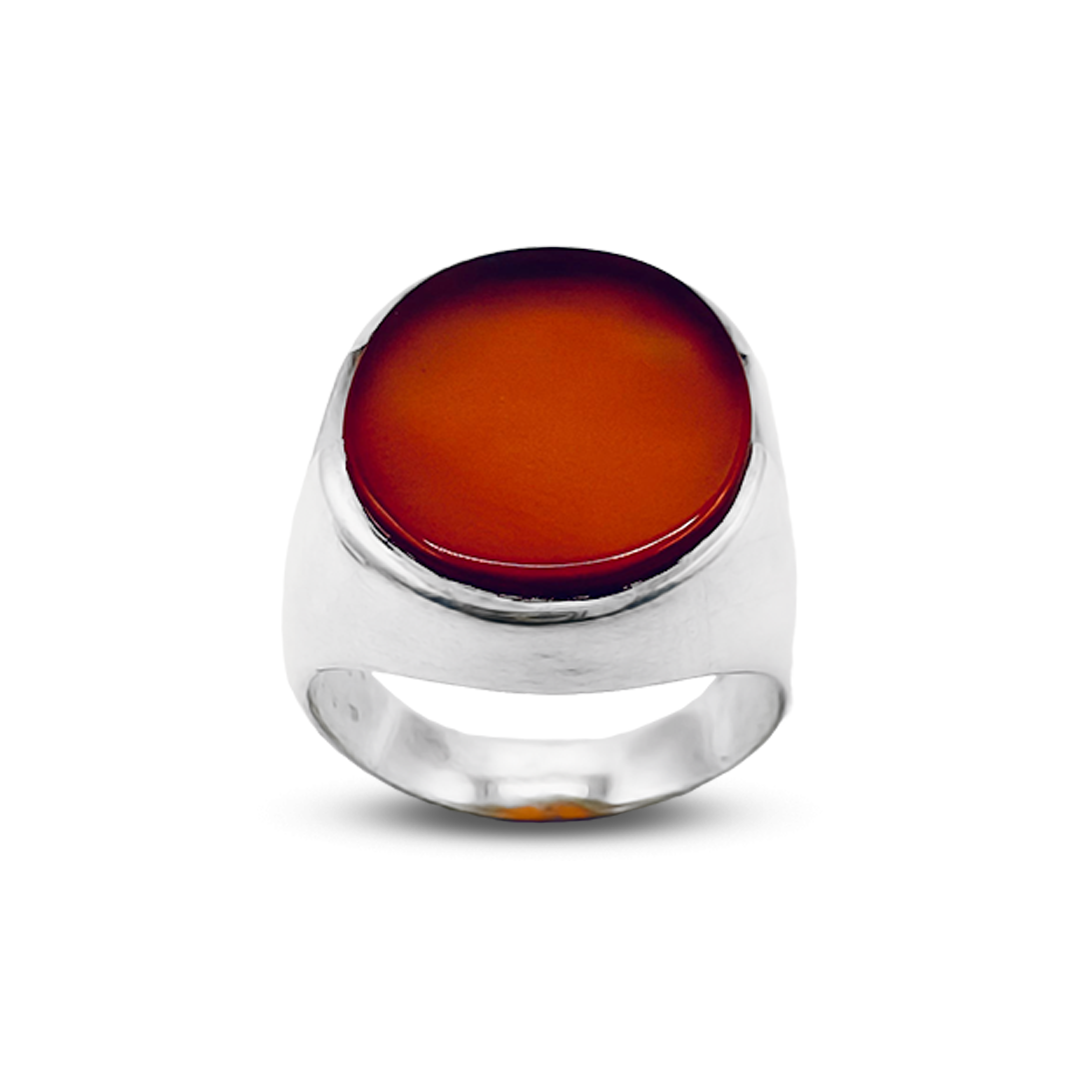 Red Agate Men Ring – Crescent Moon V Band