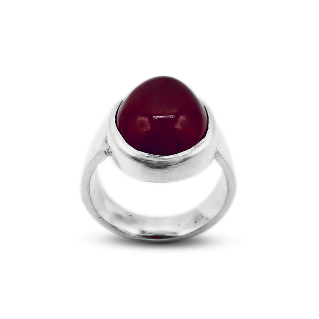 Red Agate Men Ring – Wide Band Design