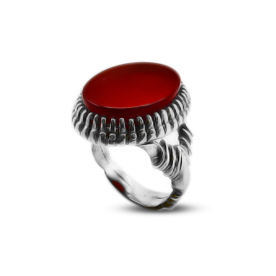 Red Agate Men Ring – Horn Band Design