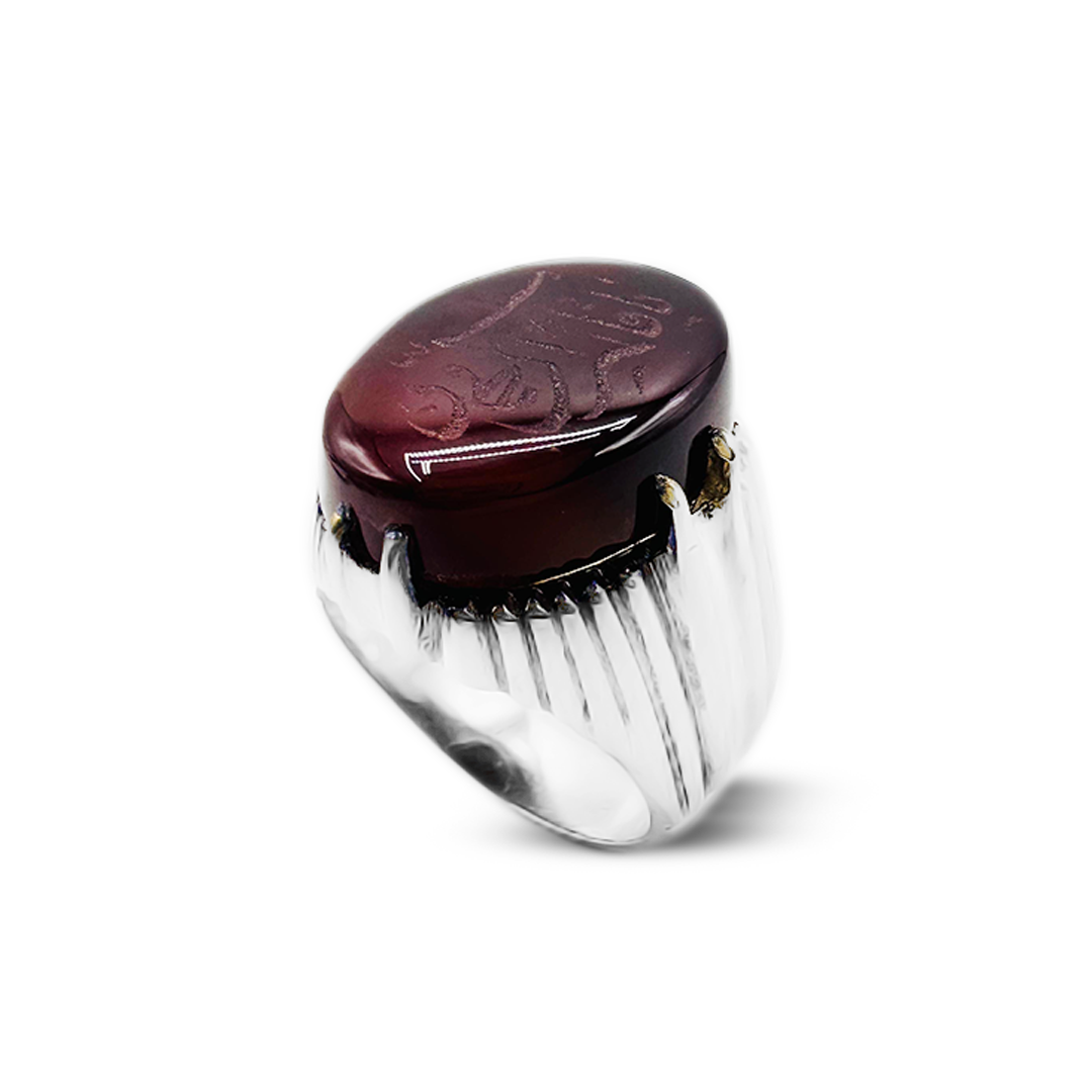 Red Agate Men Ring – Double Grip Design