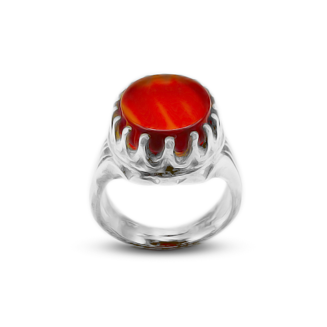 Red Agate Men Ring – Flame heart design