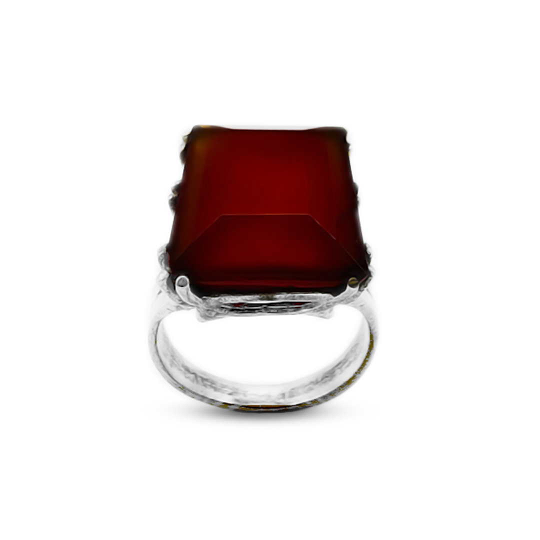Red Agate Women Ring – Square Triple Band