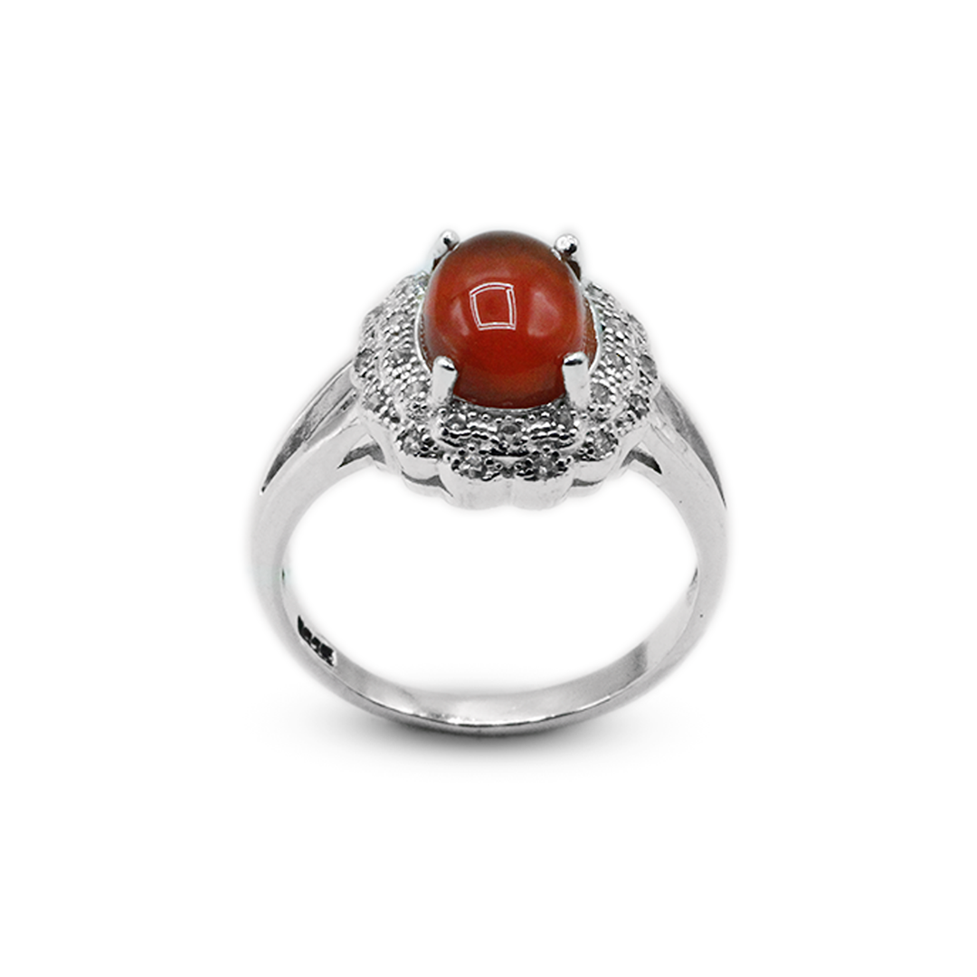 Red Agate Women Ring – Double Zircon Flower