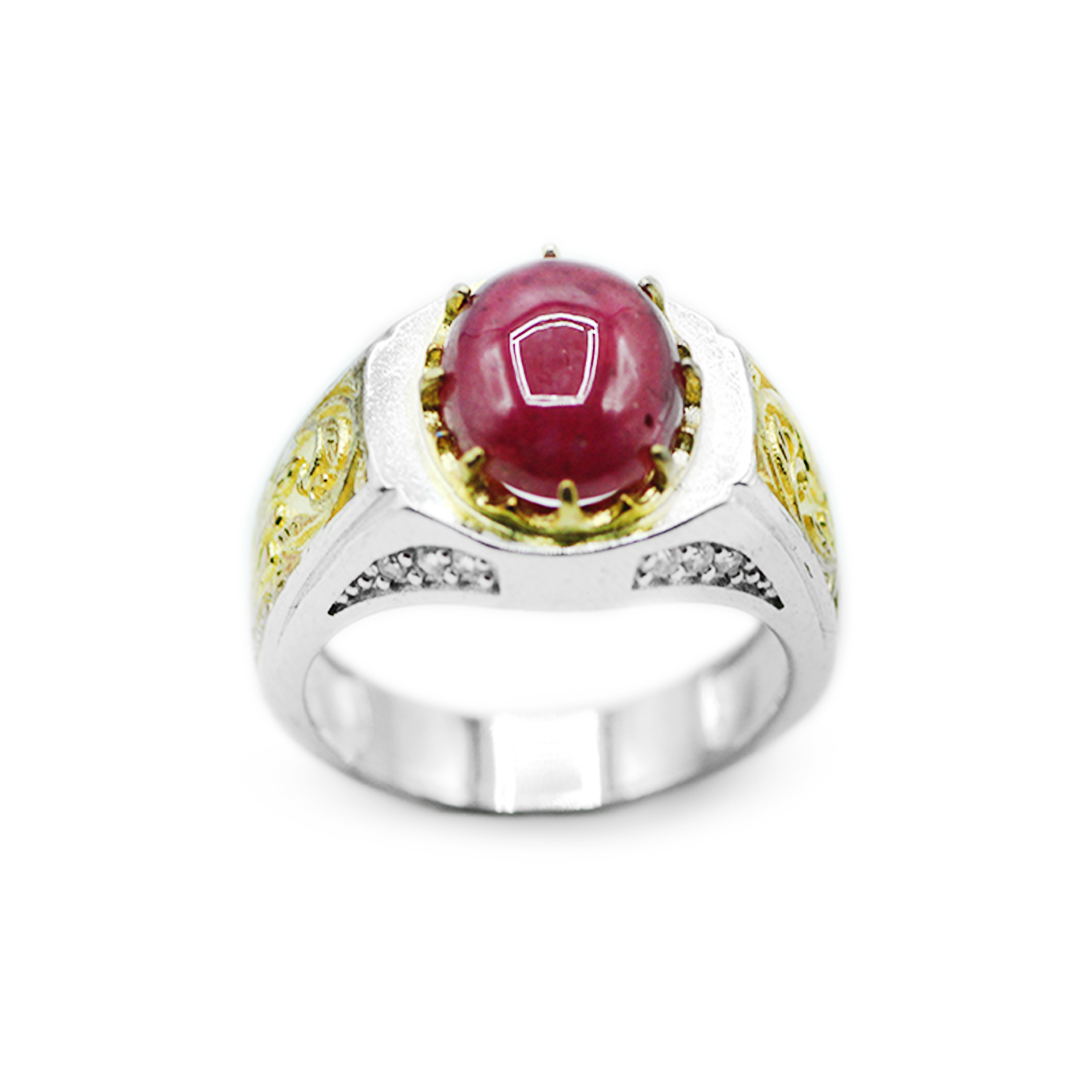Irani Ruby Men Ring – Rectangular Halo