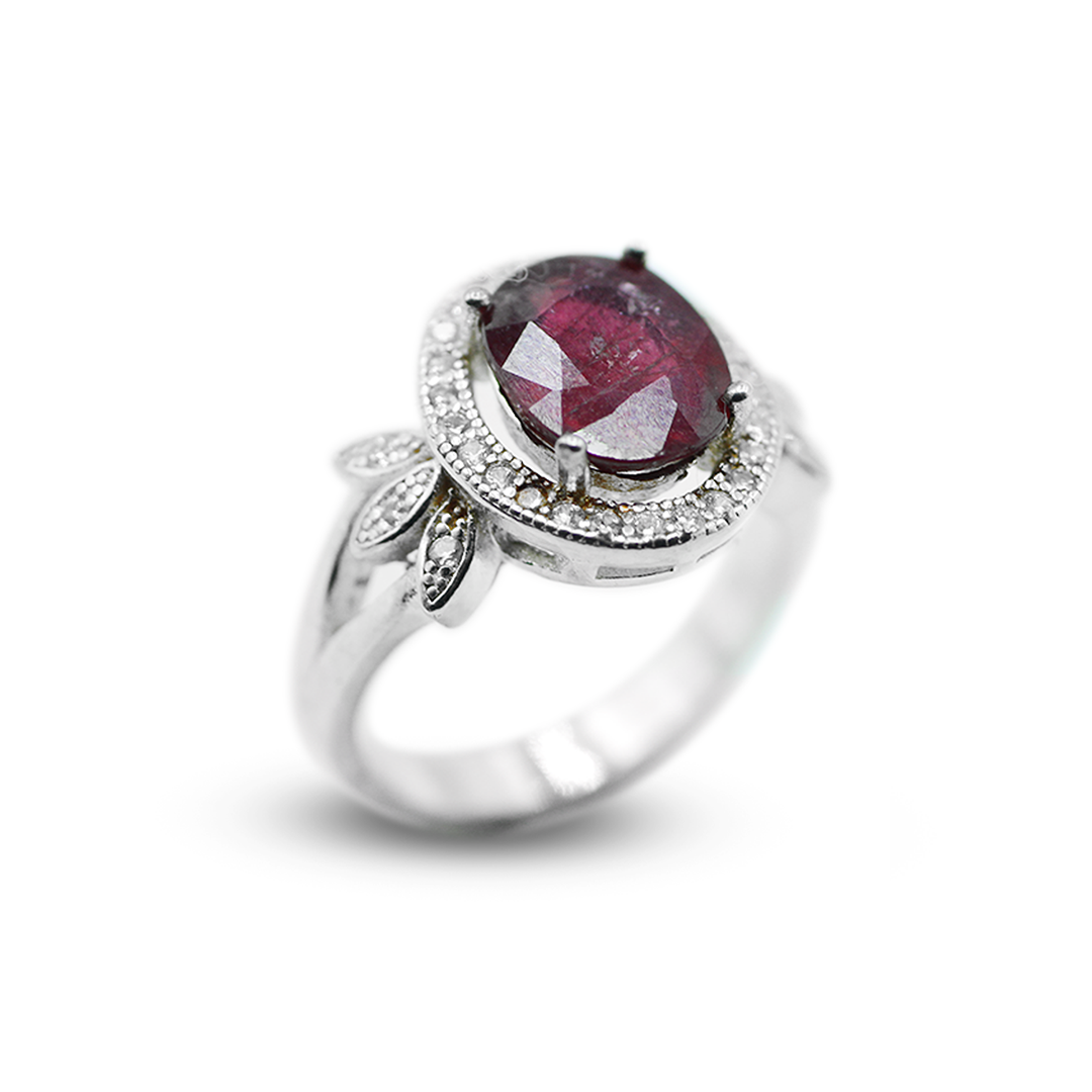 Ruby Women Ring – Leaf Band Design
