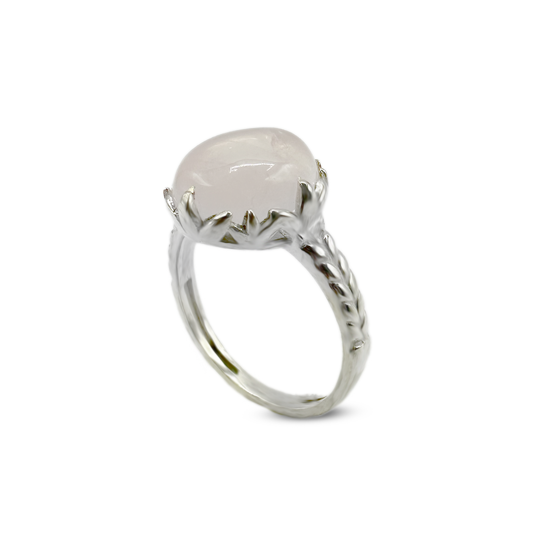Rose Quartz Women Ring - Floral Cover Design
