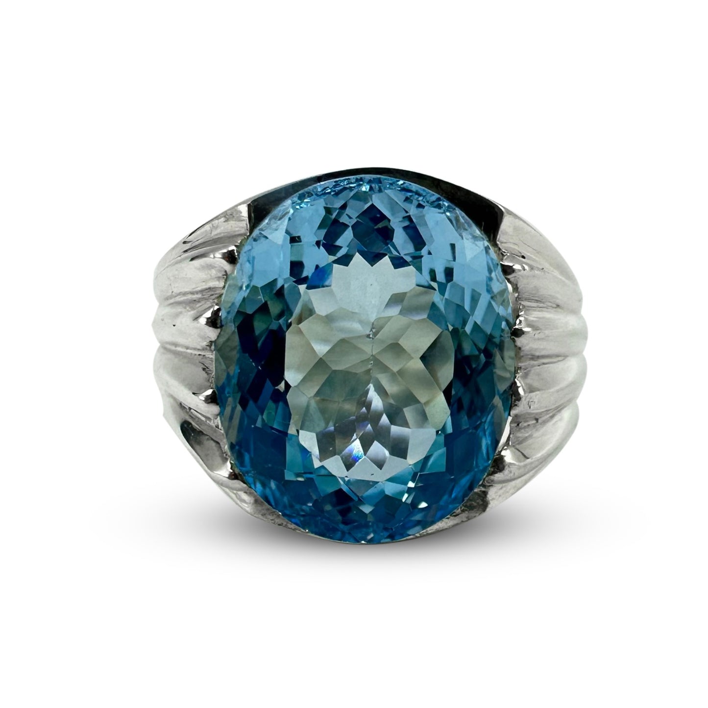 Blue Topaz Men Ring - Waterfall Band Design