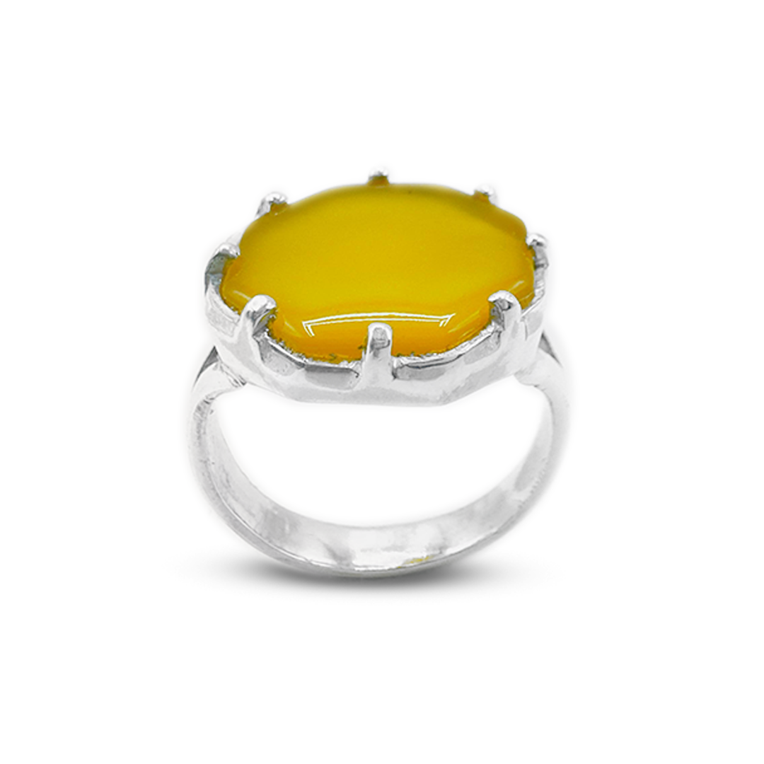 Yellow Agate Women Ring – V Band Design