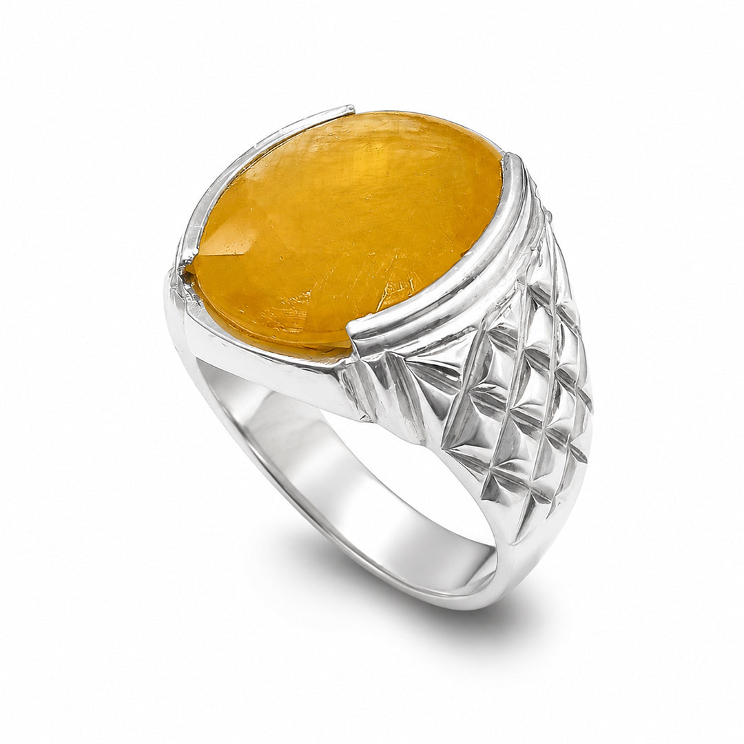 Yellow Sapphire Men Ring - Classic Oval