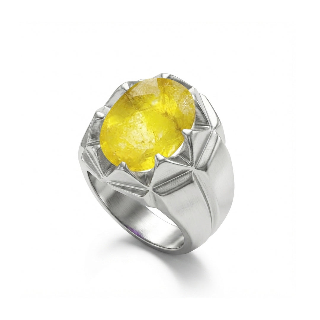 Yellow Sapphire Men Ring - Brushed