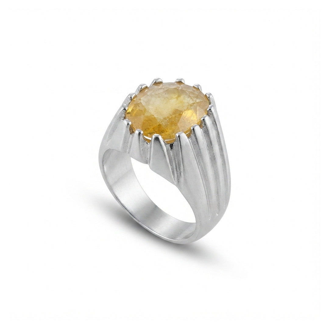 Yellow Sapphire Men Ring - Multi-Prong Castle