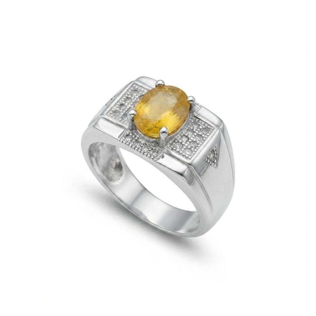 Yellow Sapphire Men Ring - Geometric