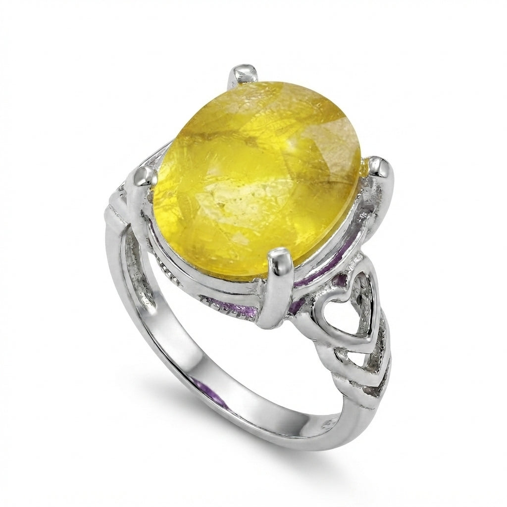 Yellow Sapphire Women Ring - Oval Heart-Motif Solitaire