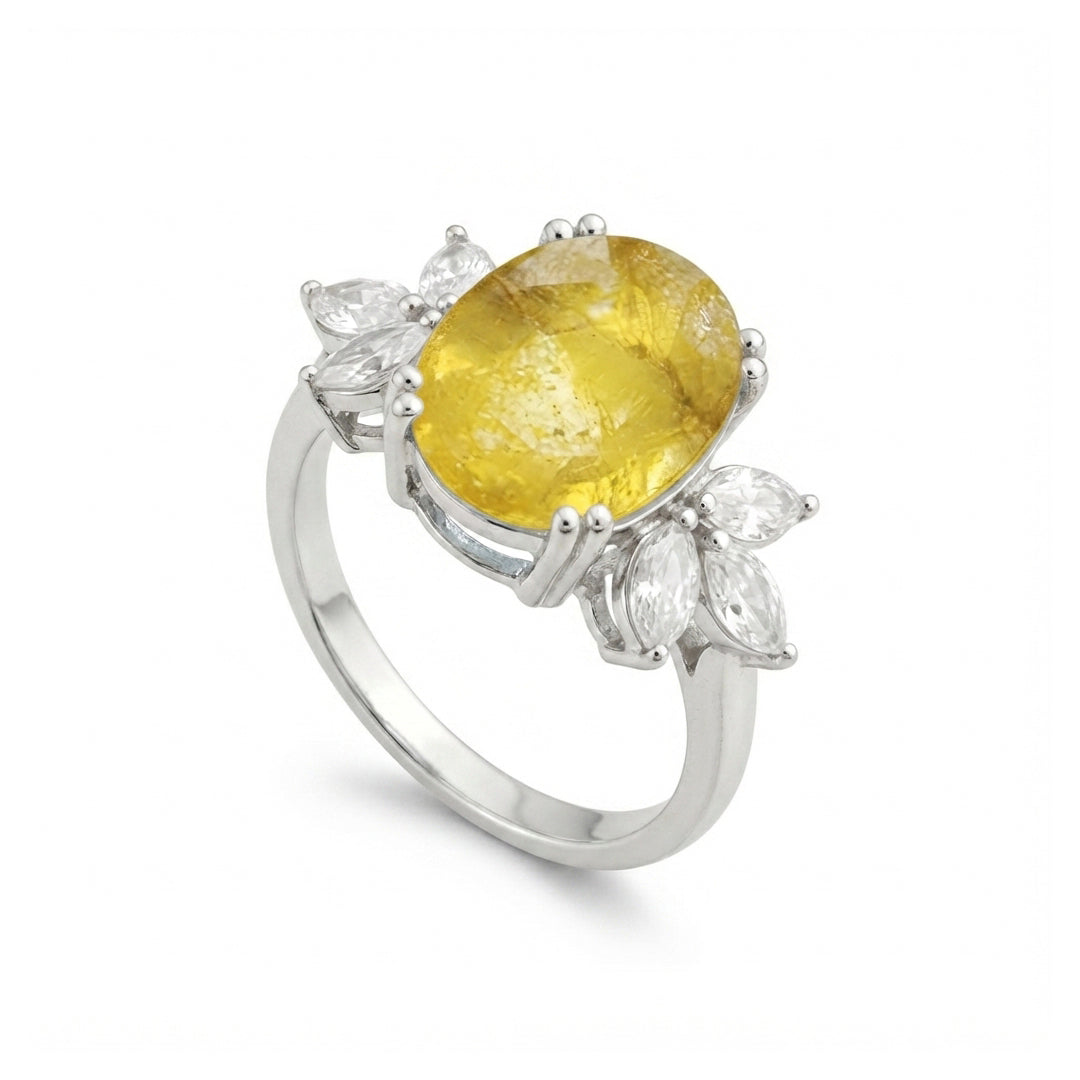 Yellow Sapphire Women Ring - Floral Cluster