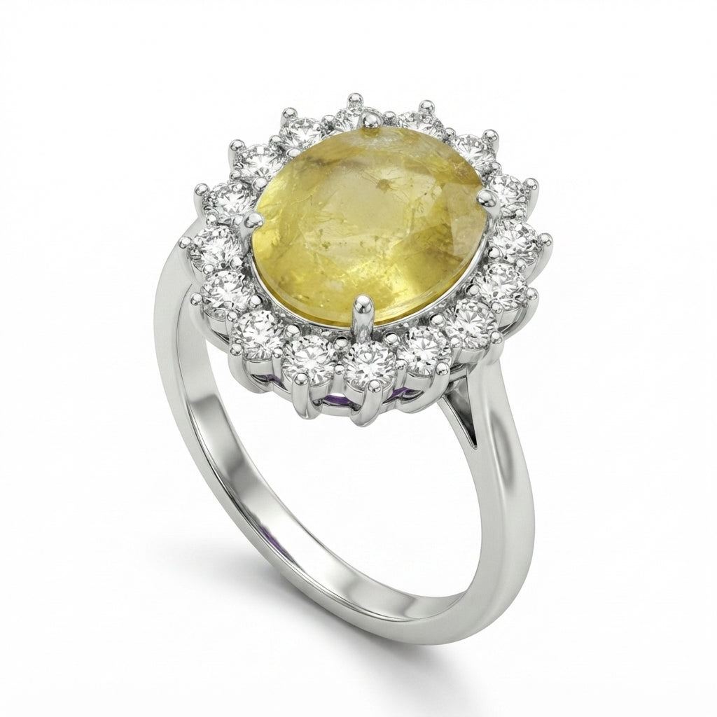 Yellow Sapphire Women Ring - Sunburst Halo