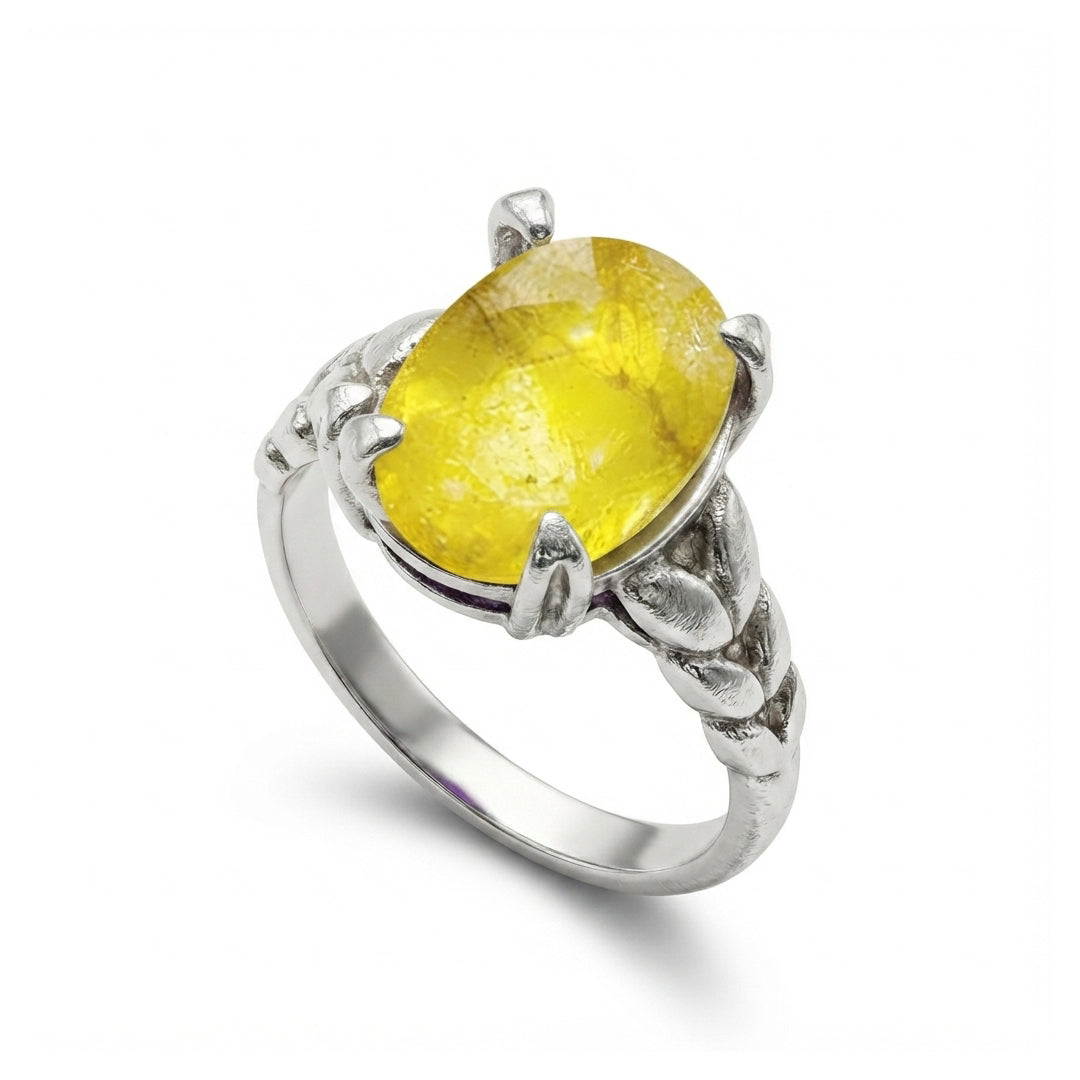 Yellow Sapphire Women Ring - Braided
