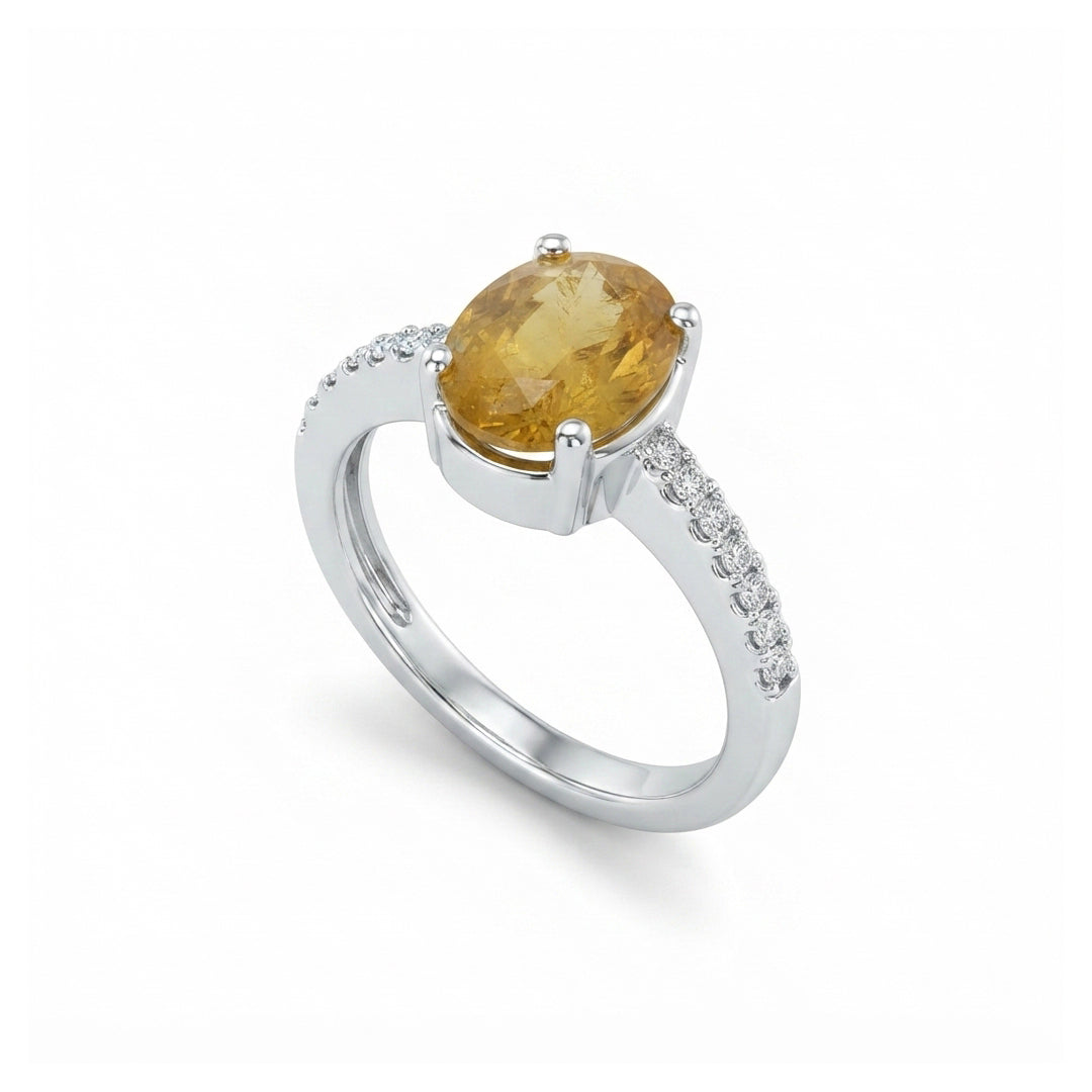 Yellow Sapphire Women Ring - French-Set