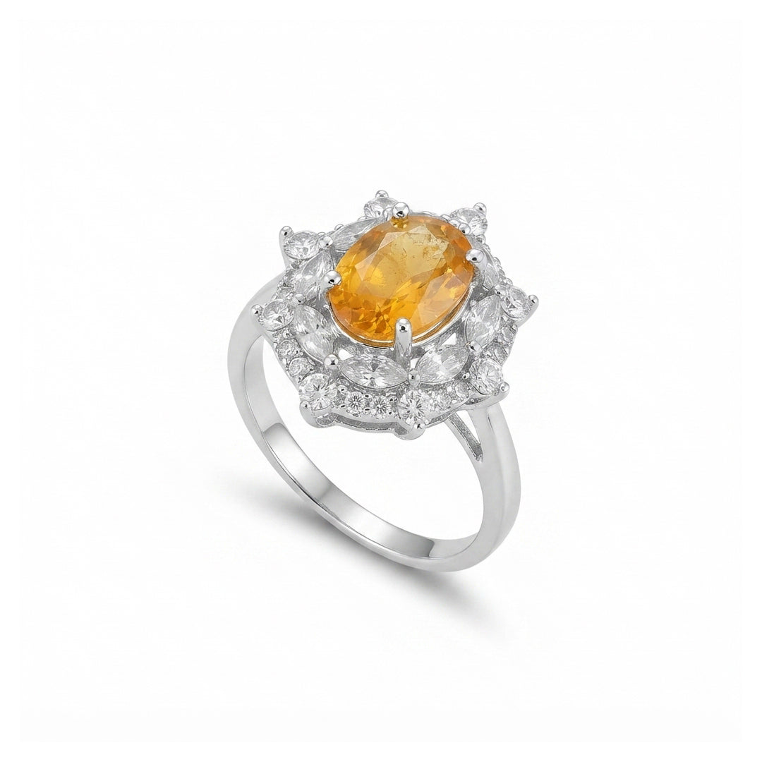 Yellow Sapphire Women Ring - Pavé Sunburst