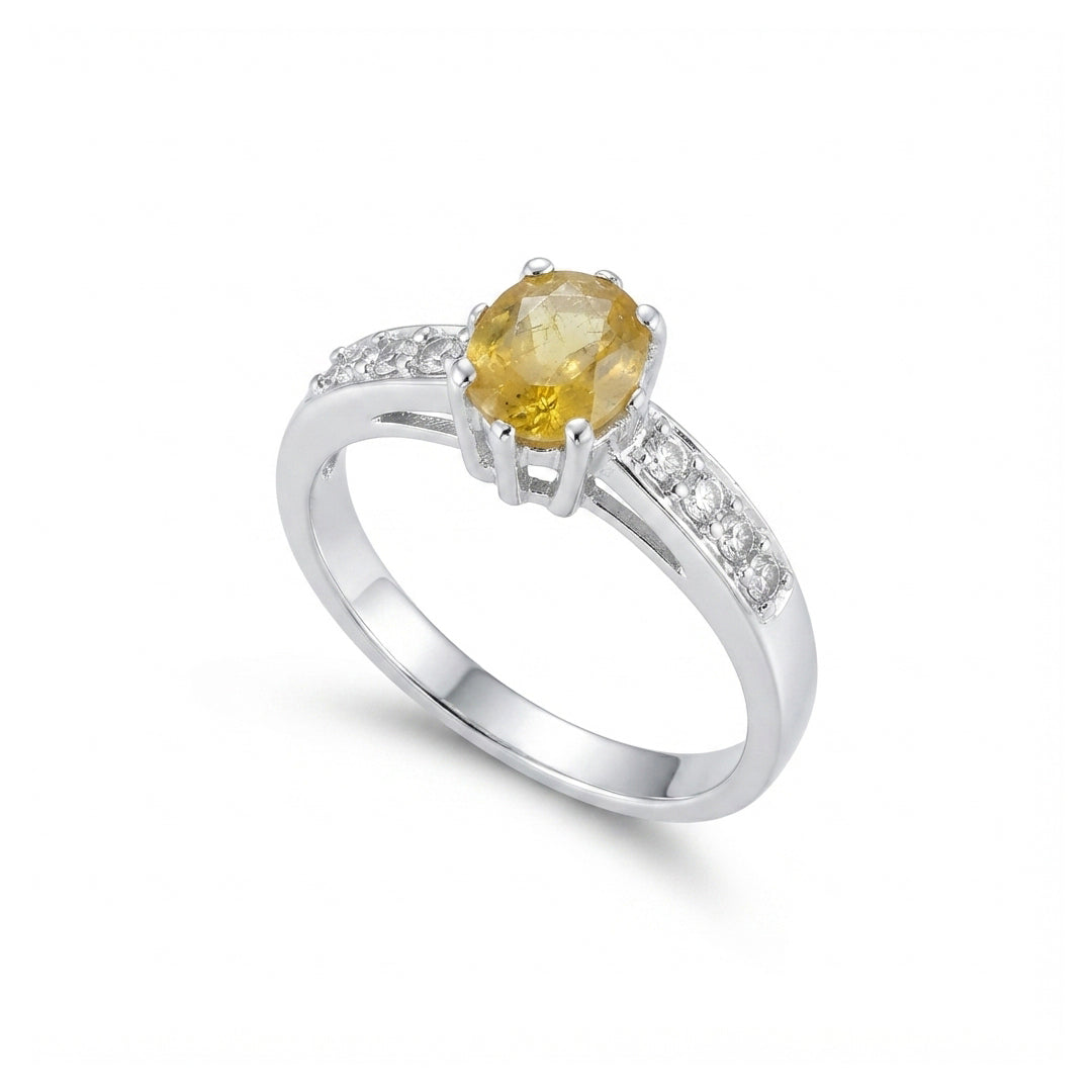 Yellow Sapphire Women Ring - Bordered