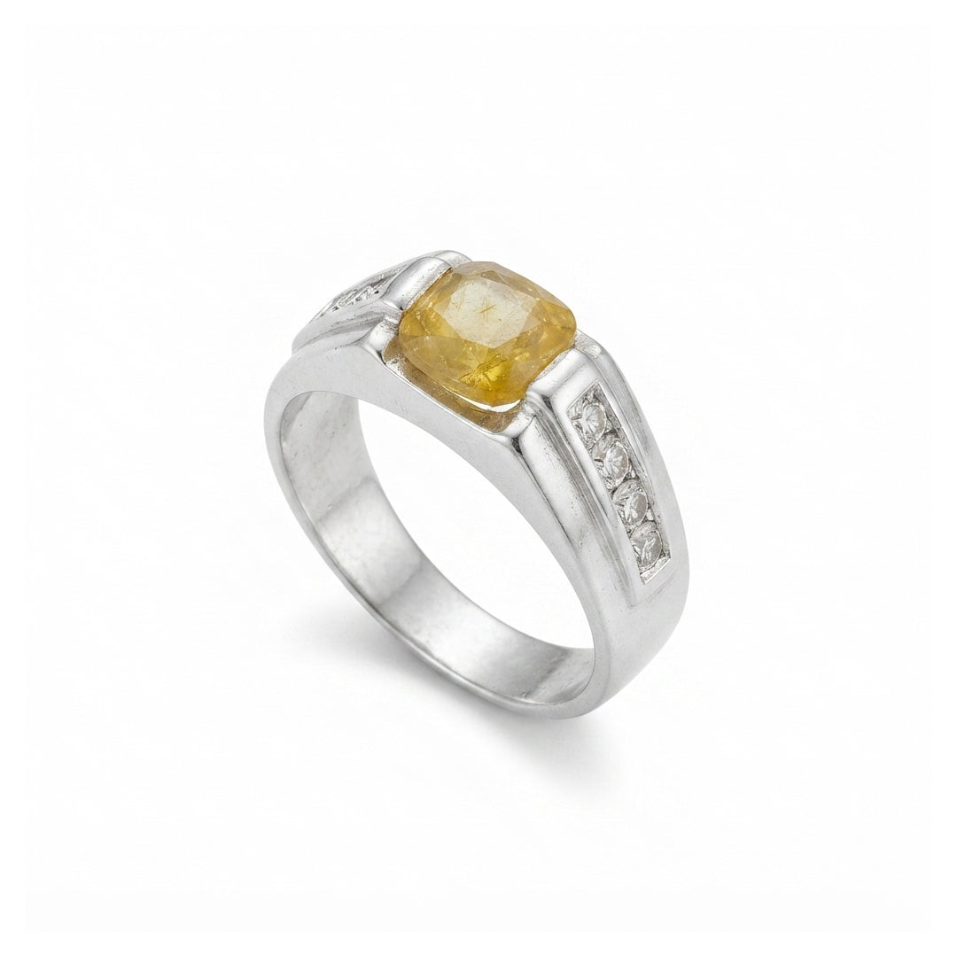 Yellow Sapphire Men Ring - Side Accents