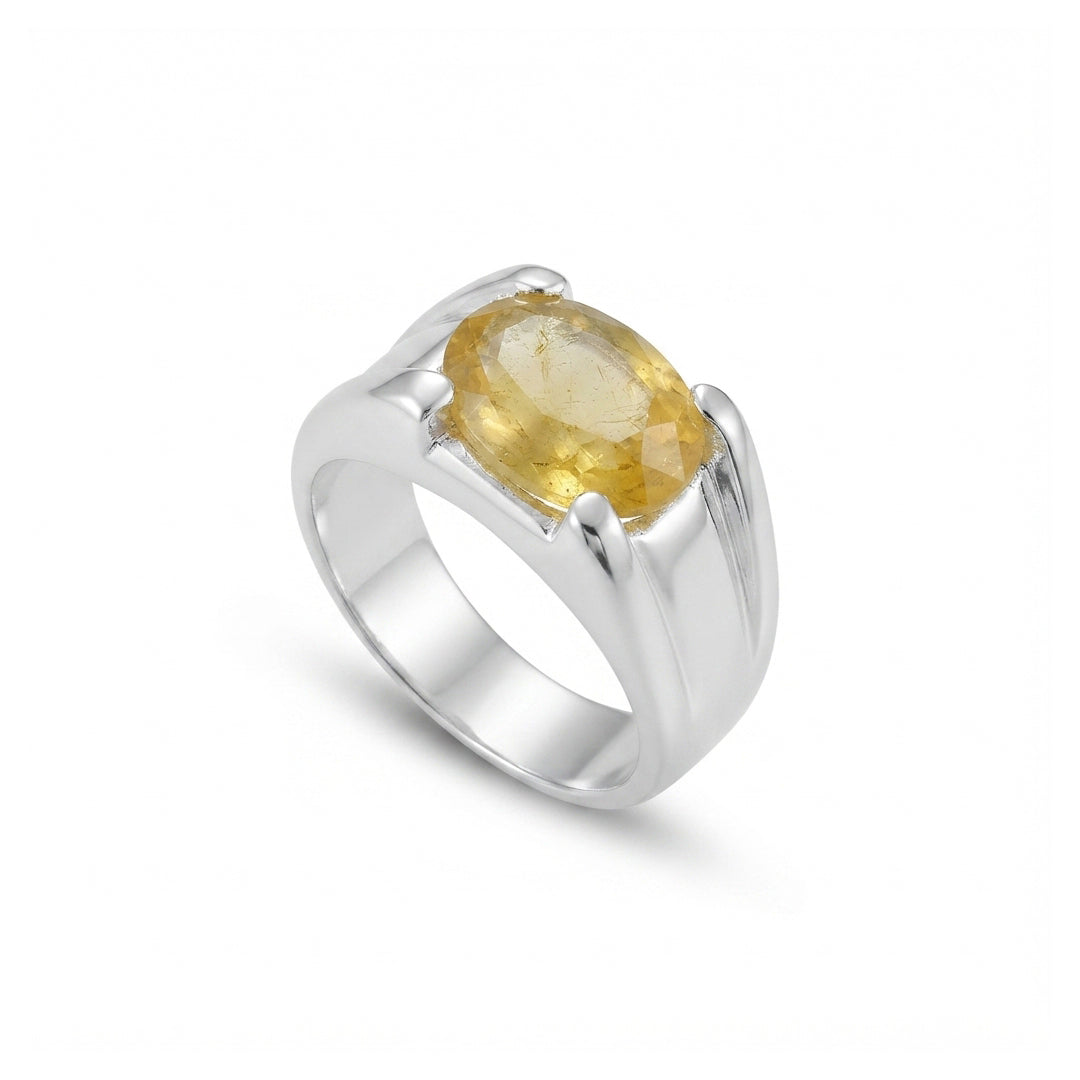 Yellow Sapphire Men Ring - Channel