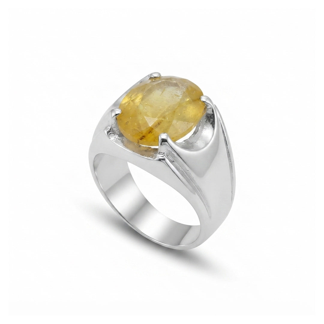 Yellow Sapphire Men Ring - Curved