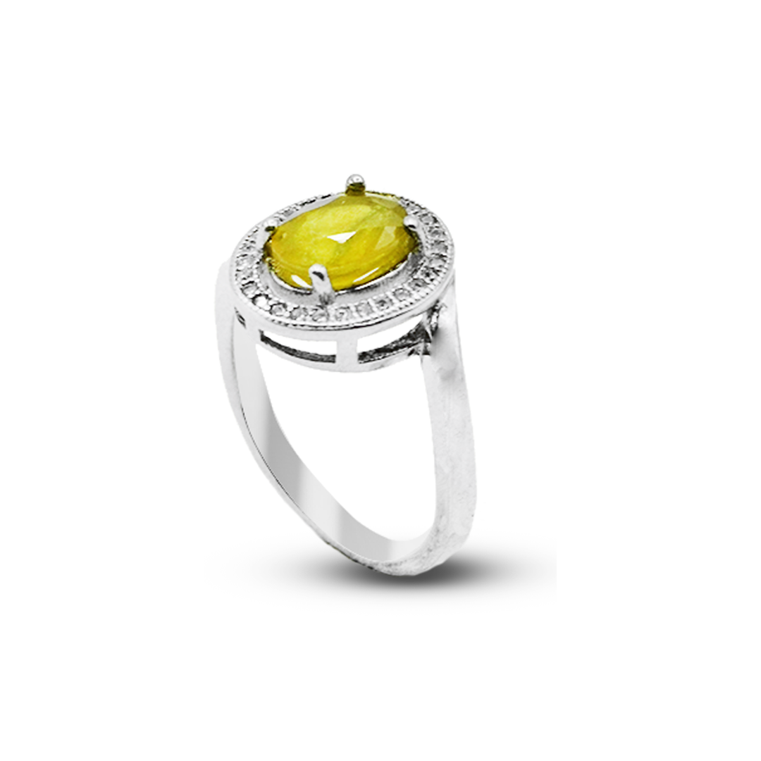 Yellow Sapphire Women Ring – Zircon Halo Bypass Band