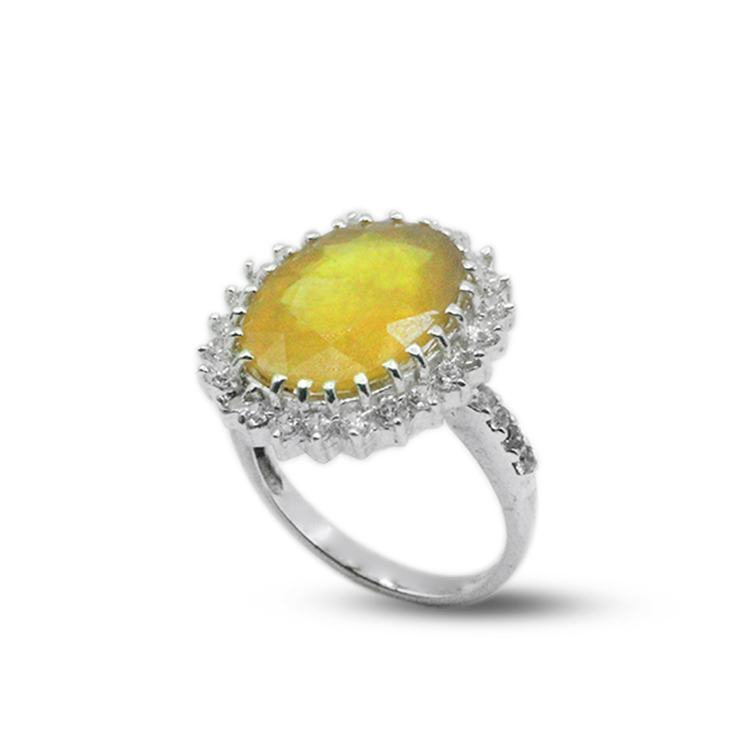 Yellow Sapphire Women Ring – Zircon Crown Design