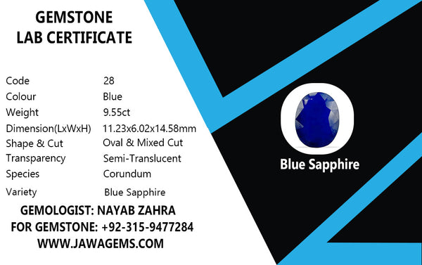 Lab Certified Blue Sapphire - 9.55 crt