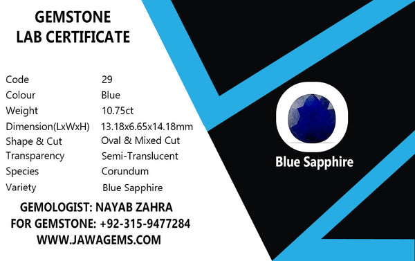 Lab Certified Blue Sapphire - 10.75 crt